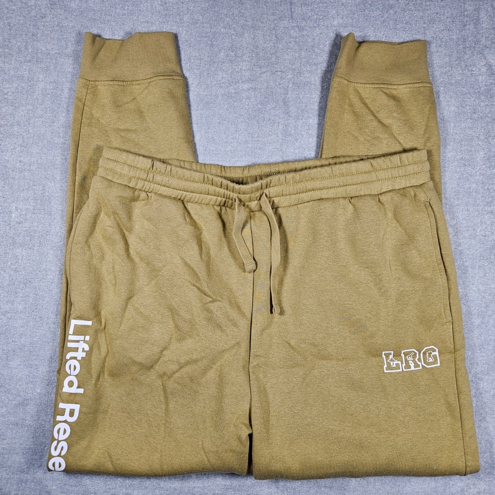 LRG Lifted Research Group Mens XL Khaki Tan Fleece Jogger Sweatpants Streetwear